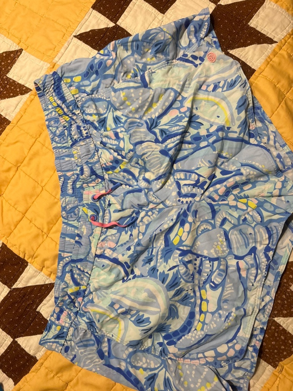 Light Blue Patterned Swim Shorts